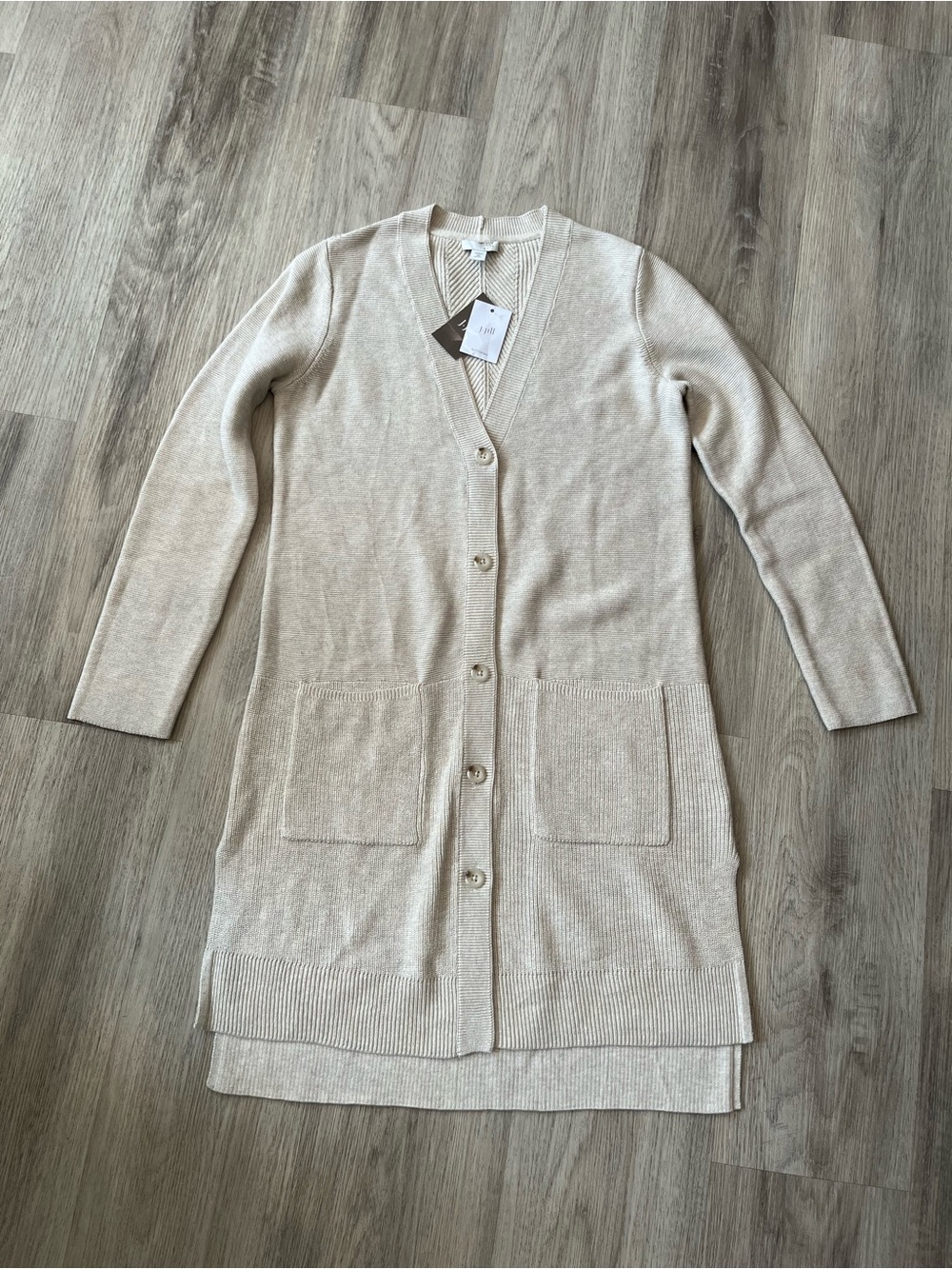 NWT. J. Jill longline cardigan sweater V-neck Rib Knit. Oatmeal. Size XS
